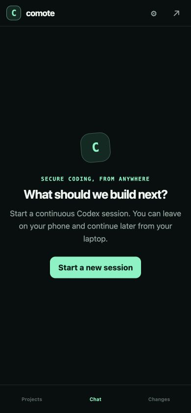 Tampilan utama Comote pada layar handphone